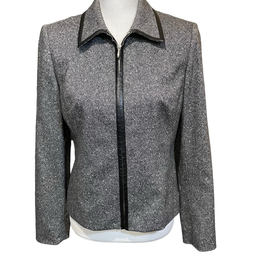 Ann Taylor Full Zip Wool Blend Gray Heathered Jacket.  Size 4